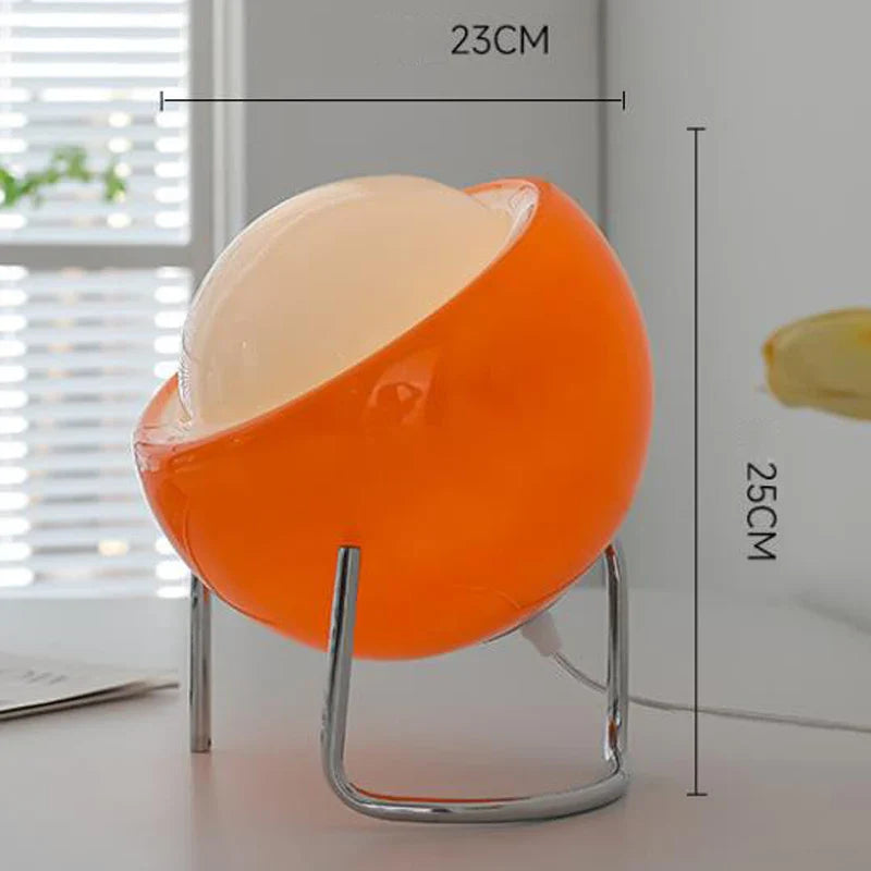 Aurivio Table Lamp | Glass & Stainless Steel | Retro-Nordic Design | LED Night Light Beige/Orange | Ø21×H25 cm