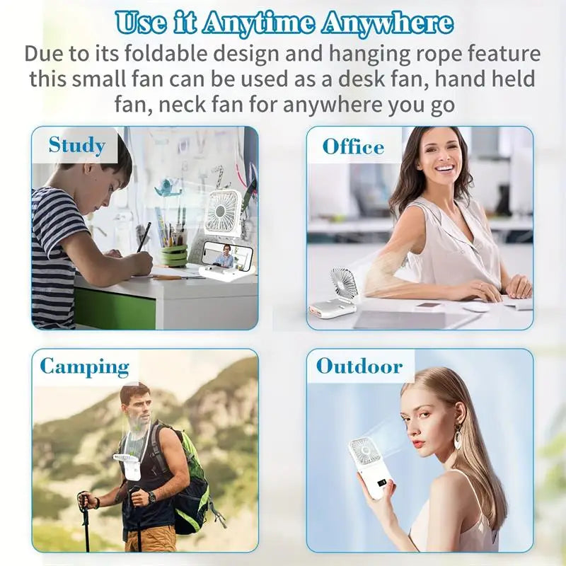 Airlio Foldable USB Fan 3000mAh | 4-Level Air Cooler | Hand, Table & Neck Fan | Power Bank Function | 180° Rotatable