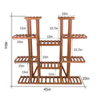 Large 11-tier Wooden Plant Shelf | Carbonized, Wide Flower Stand for Indoor & Outdoor