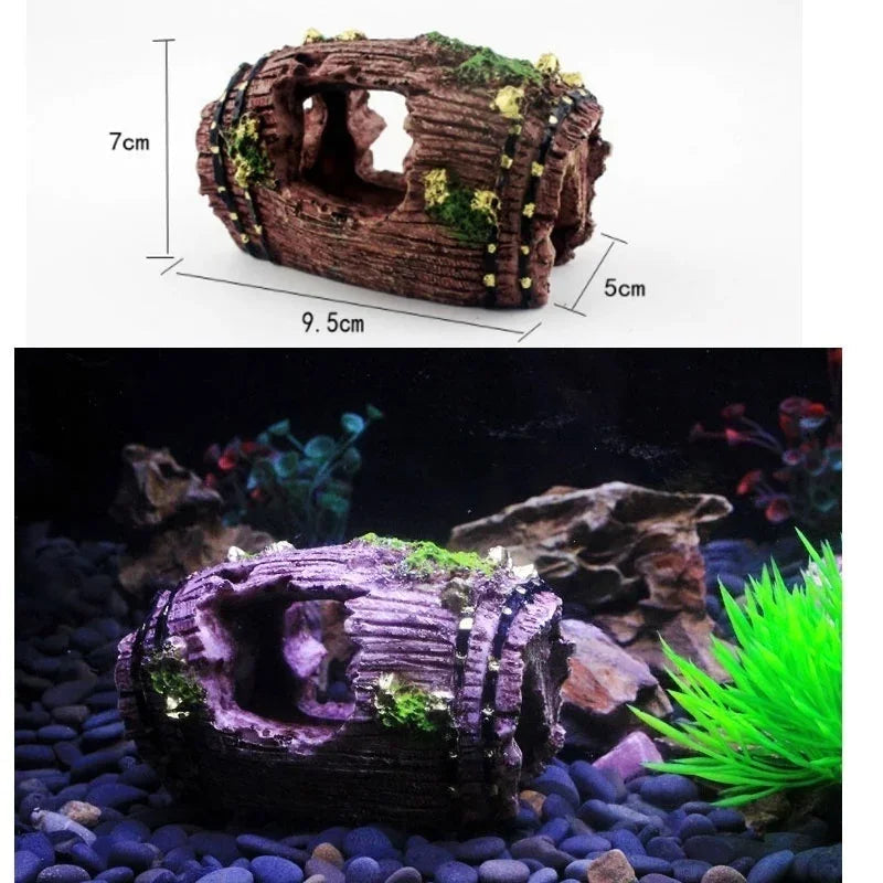 Aquavinto Aquarium Deco Barrel | Realistic & Non-Toxic | Hiding Place for Fish | 6x9cm Resin