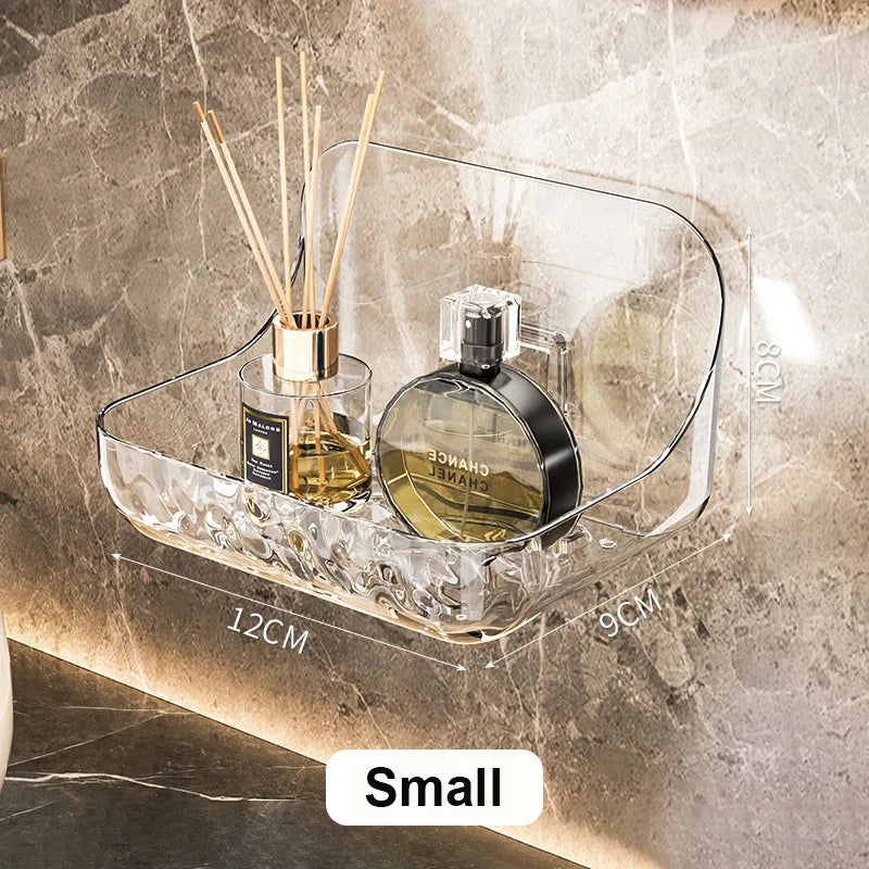 Acrylix Pro | Acrylic Bathroom Shelf Without Drilling | Wall Mounted Shower Shelf | Cosmetic & Shampoo Holder | Transparent | 12×9×8 cm / 24×9×8 cm