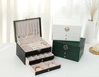 Lockable Leather Jewelry Box with Multi-Layer Storage