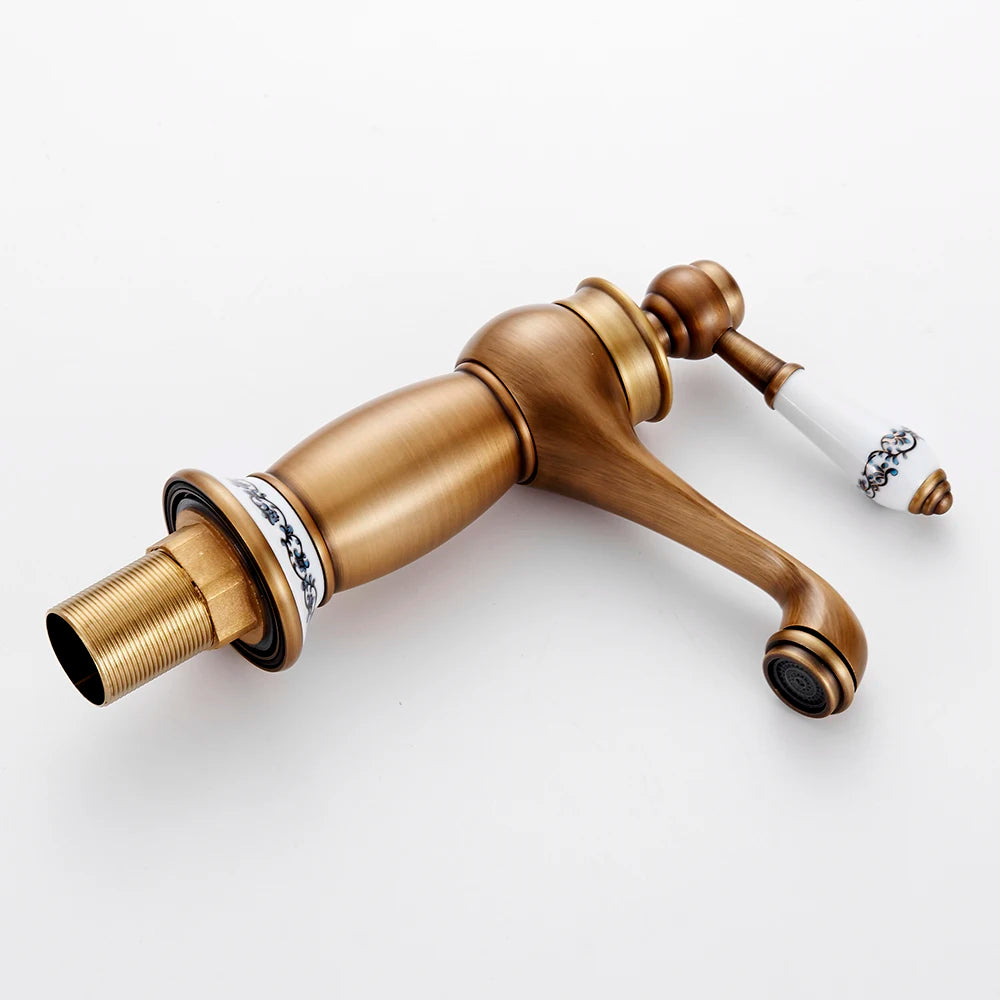 HeritageFlow – Vintage Bronze Faucet with Porcelain Handle
