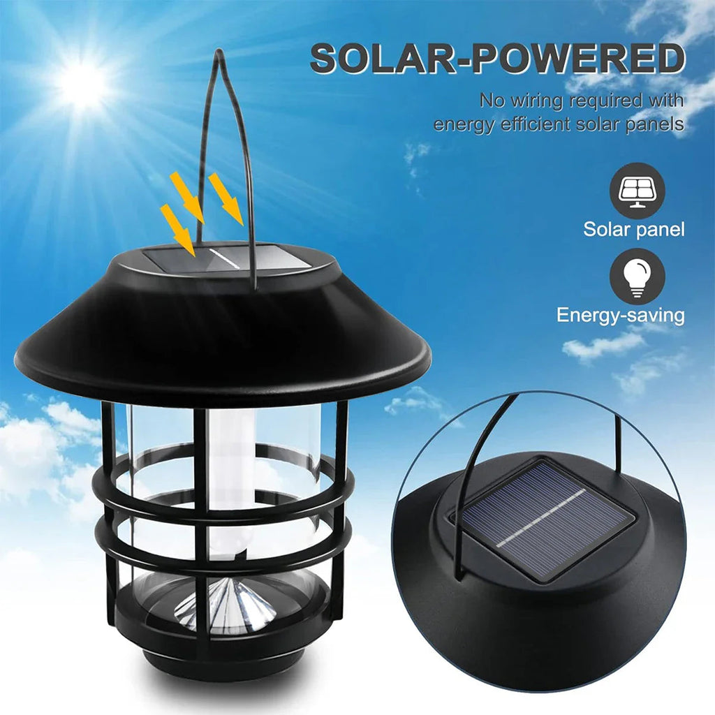 Flammora Solar Pendant Light with Flame Effect | IP65 Waterproof | Stainless Steel & Glass | For Garden, Fence & Terrace