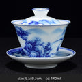 PorceVive Gaiwan Tea Cup | Handcrafted Porcelain with Landscape Pattern | Chinese Tea Set with Lid