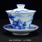 PorceVive Gaiwan Tea Cup | Handcrafted Porcelain with Landscape Pattern | Chinese Tea Set with Lid
