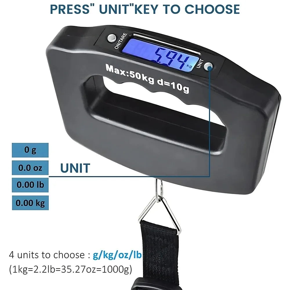 WeighLite Digital Luggage Scale | LCD Display with Backlight | Up to 50 kg | Portable & Precise | For Travel & Baggage