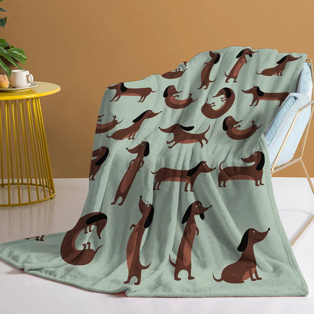 Fleece Blanket DoxiDream | Soft Flannel | Dachshund Print | Sofa & Bed