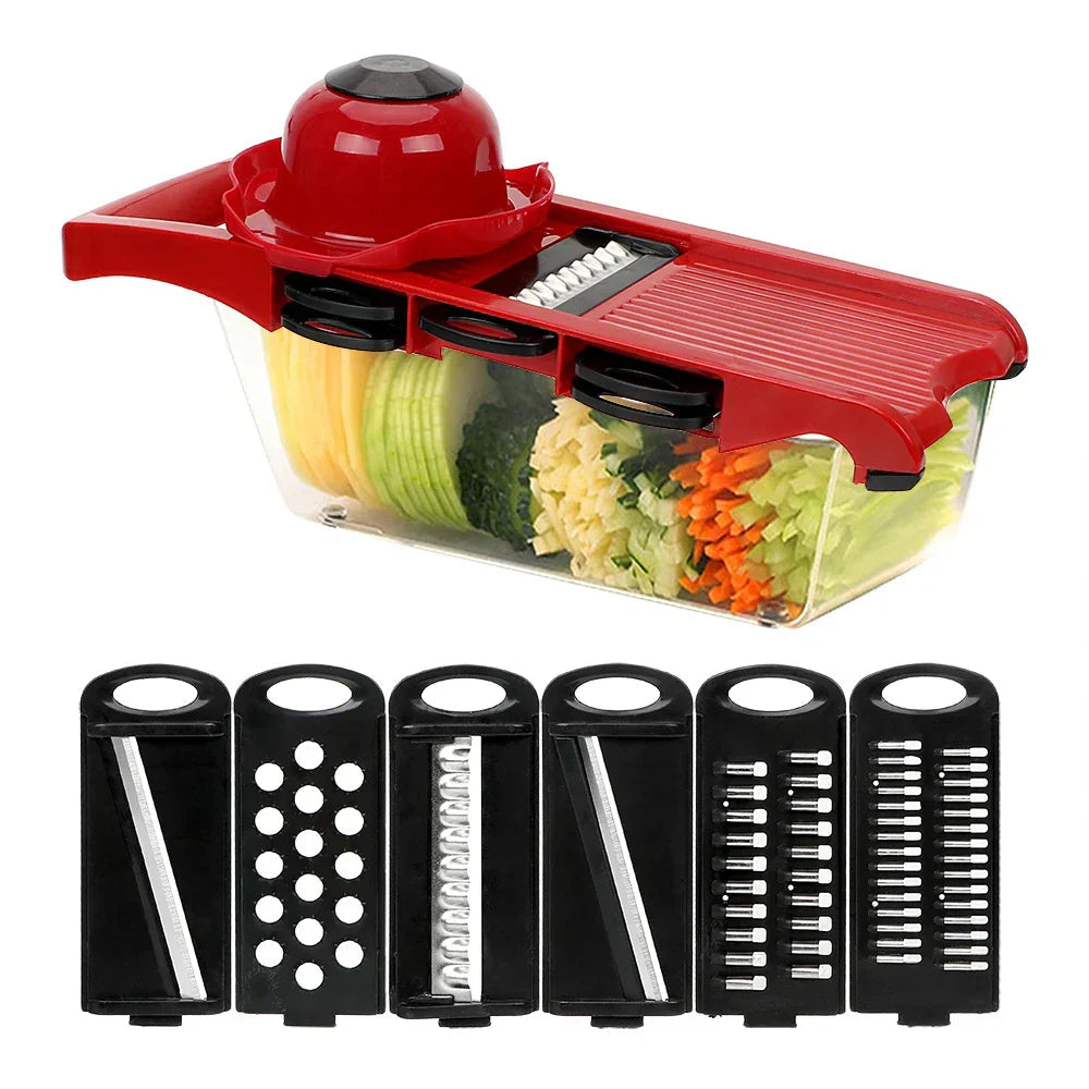PrepVario Vegetable Cutter Set | 9-piece with Box & Finger Guard | Stainless Steel & BPA-free | In Red