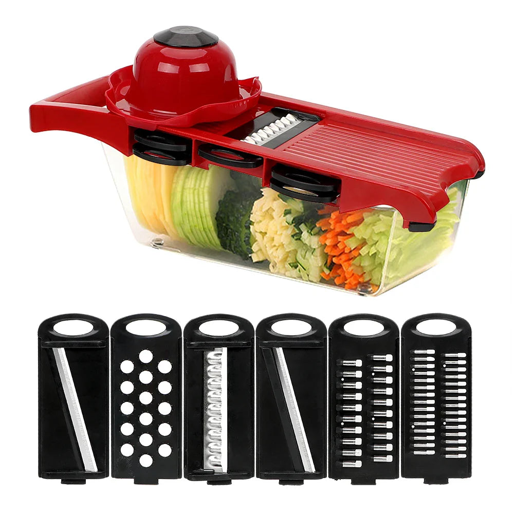 Vegetable Cutter Set 9-piece | With Catch Box & Finger Protection | CutMaster Pro in Red