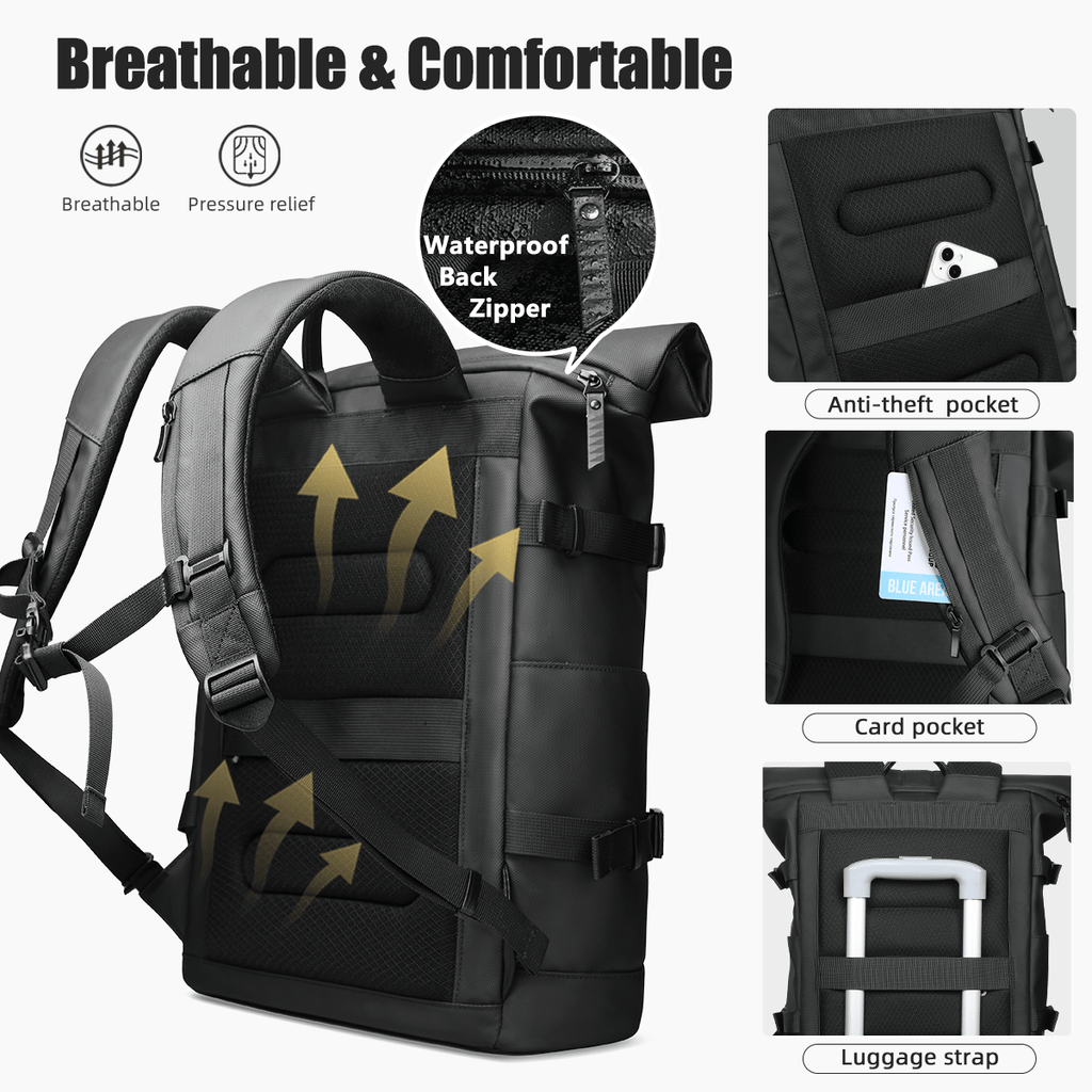 Expandable outdoor backpack with large volume & laptop compartment