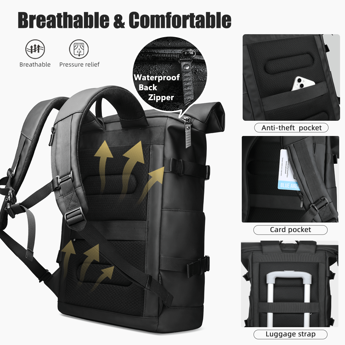 Expandable outdoor backpack with large volume & laptop compartment