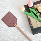 Insektra Leather Fly Swatter with Wood Handle | 13×10 cm Striking Surface | Stainless Steel Rivets | Hanging Device