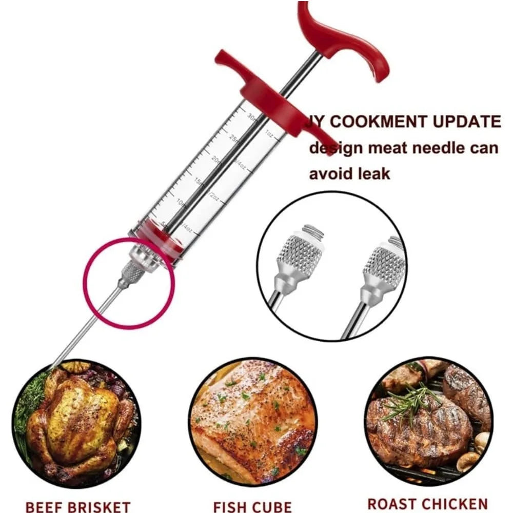 FLAVORYX Marinade Injector | Meat Injector for BBQ & Roasting | With Stainless Steel Needles for Liquid & Spice Marinades | 60 ml Volume