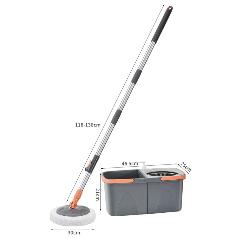 Dual chamber mop with double chamber bucket | 138 cm stainless steel handle | 360° swivel head | For tiles, wood & laminate