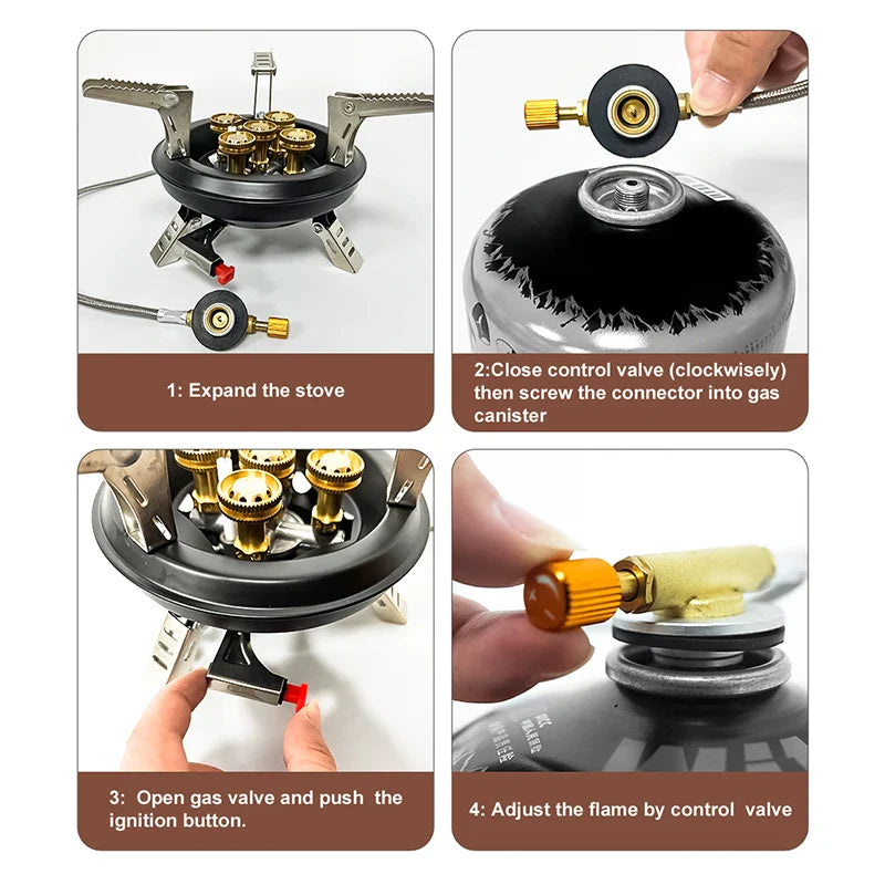 Flamurion Camping Gas Stove 16000W with Piezo Ignition | Foldable High-Pressure Gas Burner for Outdoor & Emergencies | For Butane/Propane