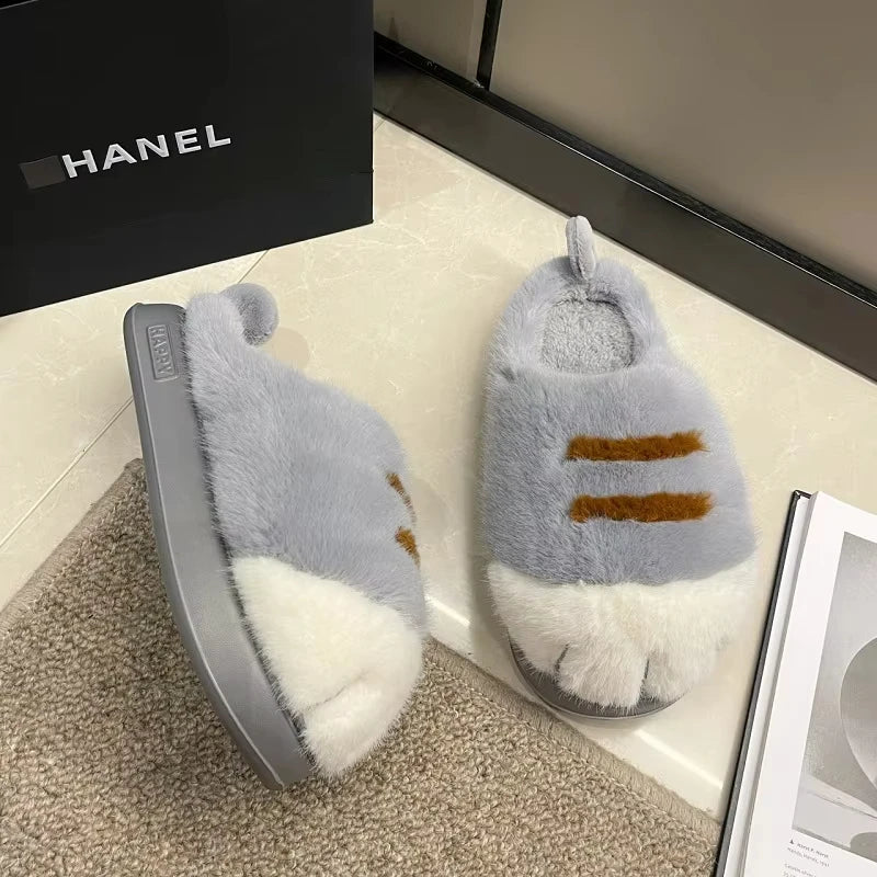 Miuvela | Cat Paw Slippers Women | Fluffy & Warm | Non-slip & Comfortable | Funny Cat Slippers for Home & Garden