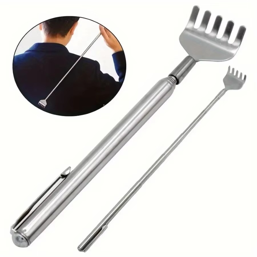 Deluxe Silver Telescopic Back Scratcher, Extendable and Portable Relief Tool