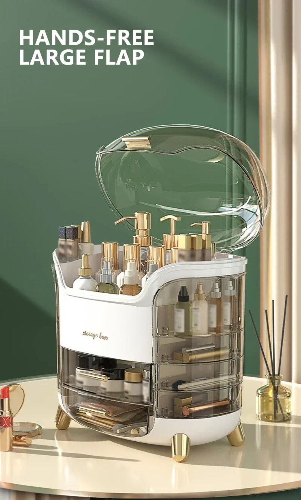 Luxury Transparent Makeup Organizer with Sliding Doors and Drawers