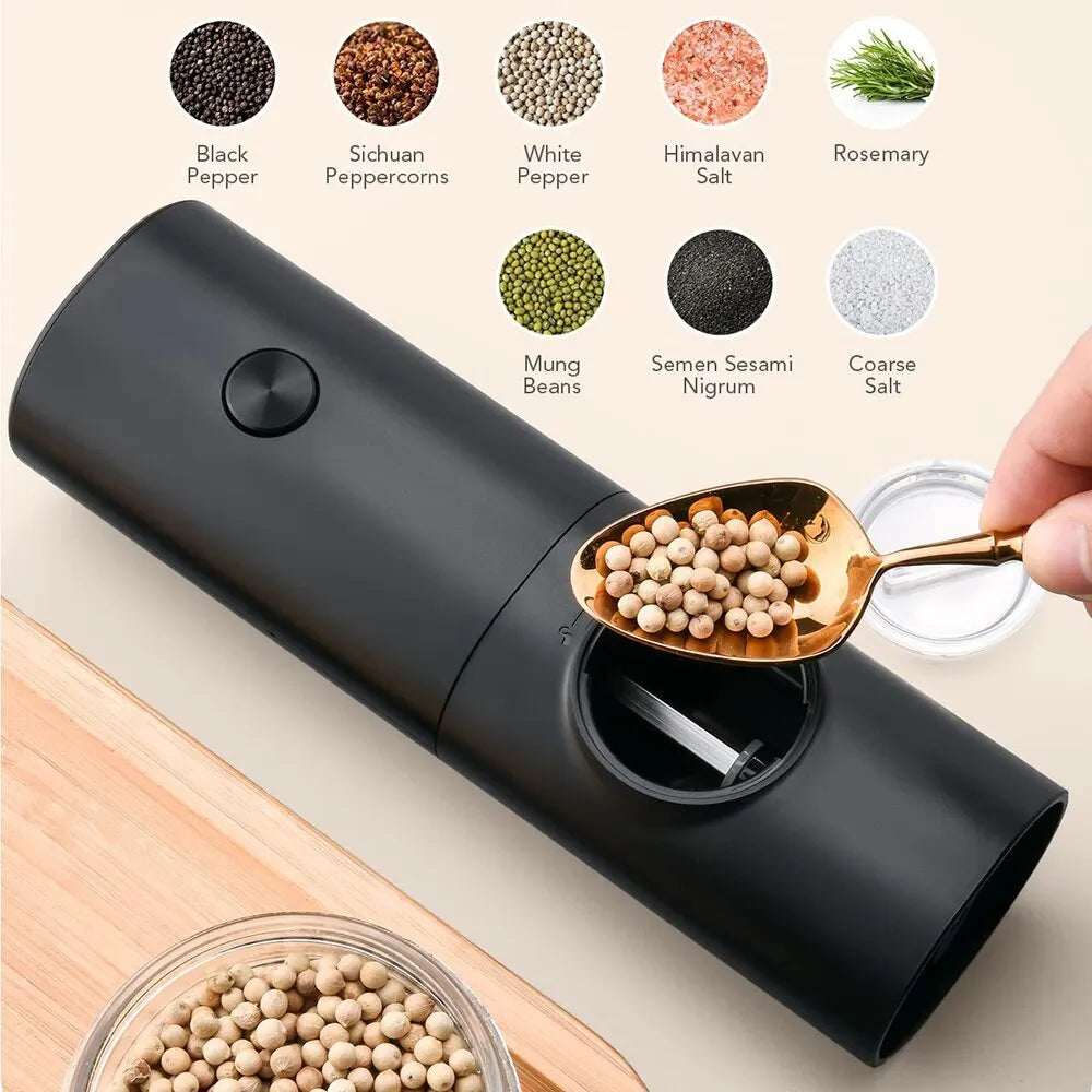2 Pieces Electric Salt and Pepper Mill with Adjustable Grinding Degree, Refillable Mill, Battery-Powered Kitchen Gadget