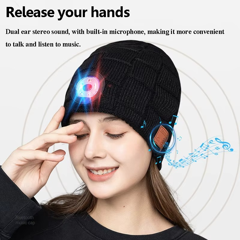 Wireless Bluetooth Music Beanie with Built‑In Headphones and LED Light