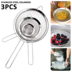Stainless Steel Kitchen Sieve Set ProSift MeshLine | 3-piece | Fine sieve for flour, juice, soy milk & pasta | 8/10/14 cm diameter