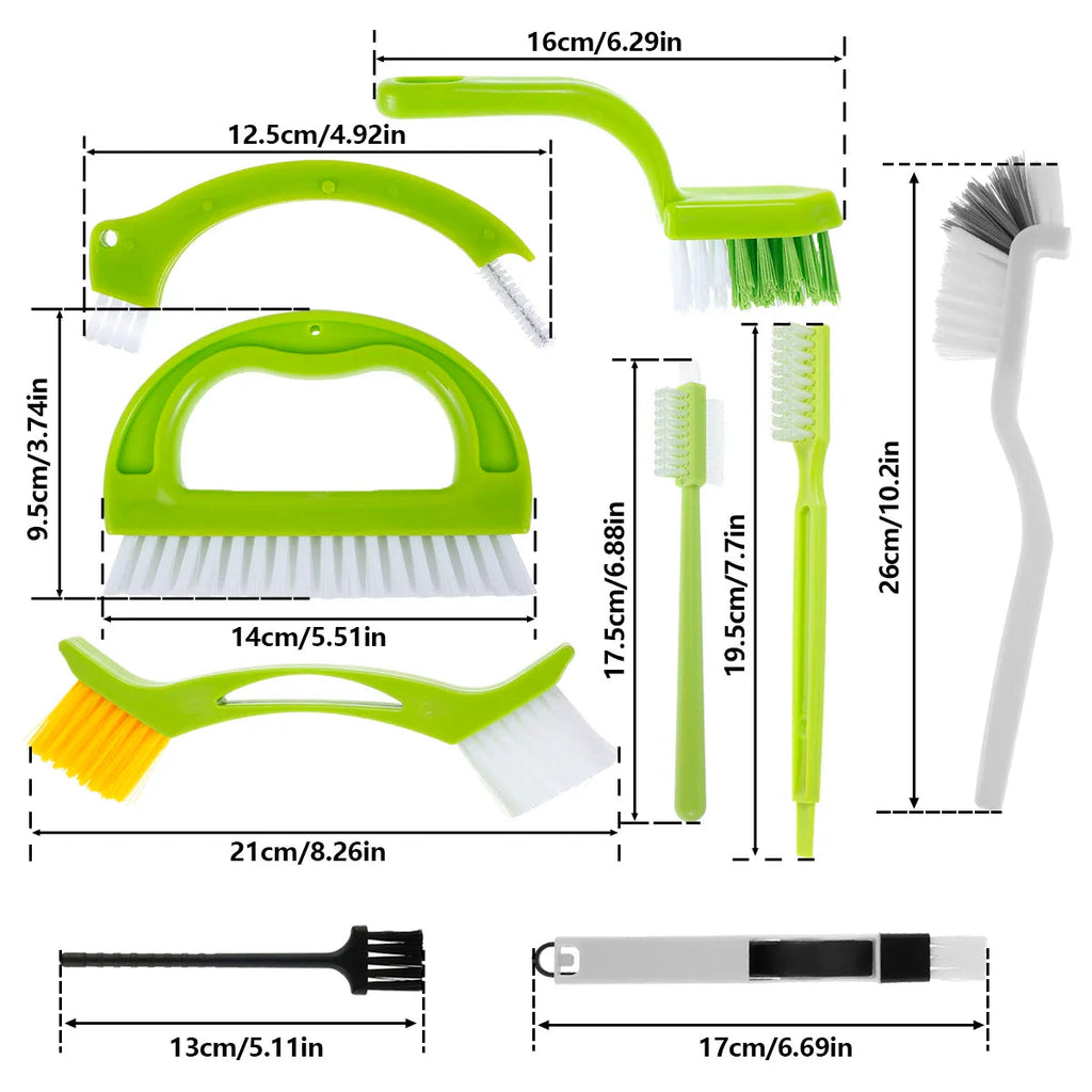 Fugenix Cleaning Brush Set | 9-Pack Grout & Groove Brushes | Ergonomic & Reusable | For Bathroom, Kitchen & Windows