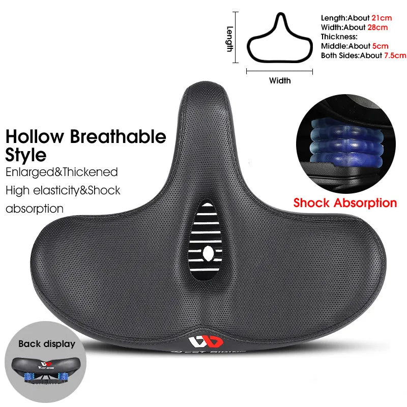 Wide Ergonomic Bike Saddle – Comfortable Saddle with Shock Absorption for City and Mountain Bikes