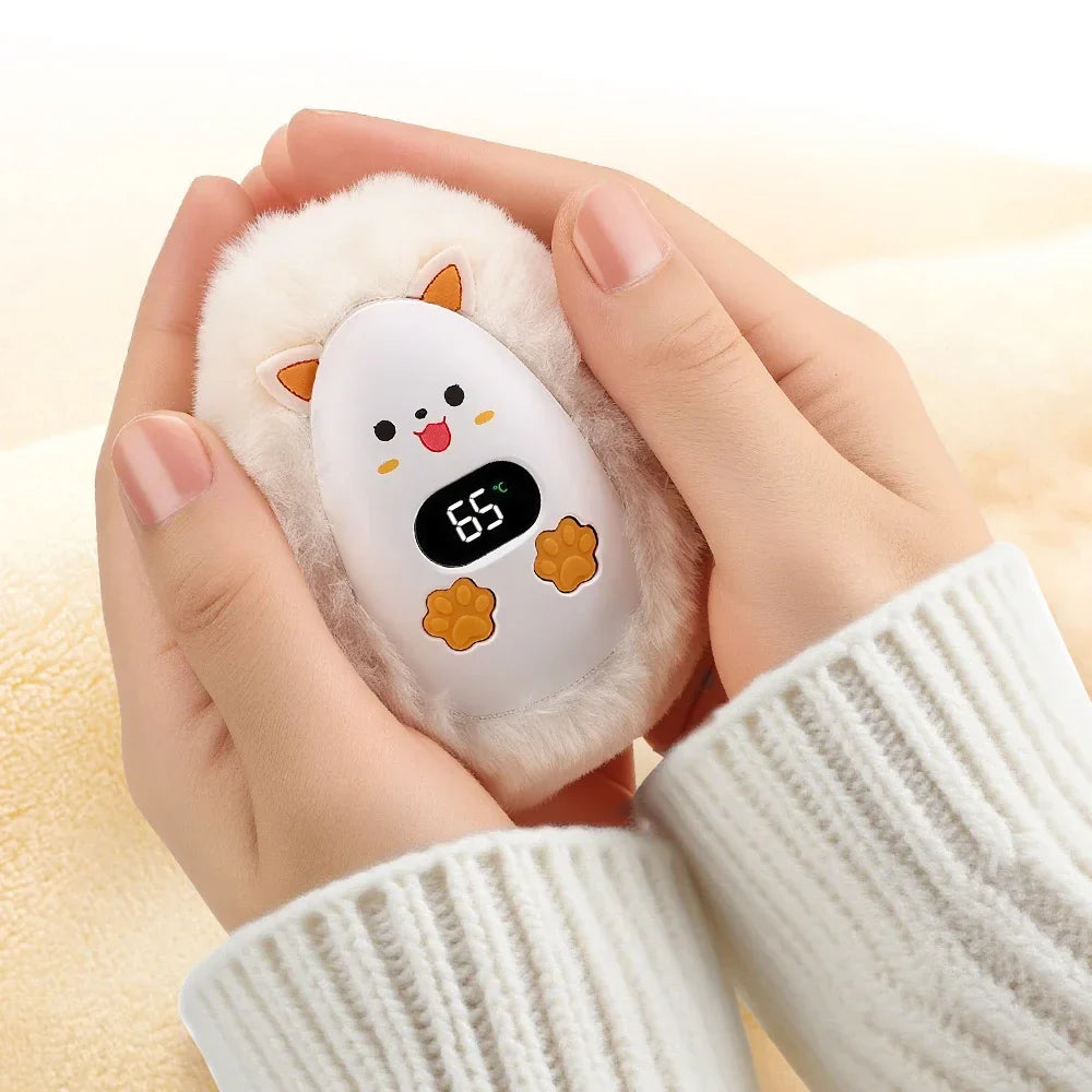 Furrio Electric Hand Warmer Fox | Rechargeable 1200 mAh | 3 Heat Levels & Digital Display | Plush Surface | USB Type-C | Portable for Winter & Office