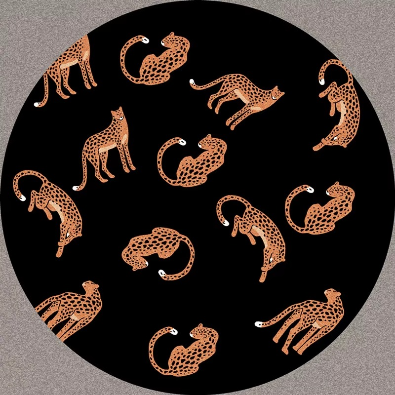 Plush Round Leopard Pattern Area Rug – Soft Thickened Floor Mat for Bedroom or Living Room