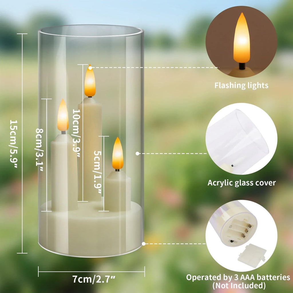Lunavera | Flameless LED Stick Candle 3-in-1 | With 15 cm Lampshade | Battery-operated & Flickering Light | For Christmas, Wedding & Decor