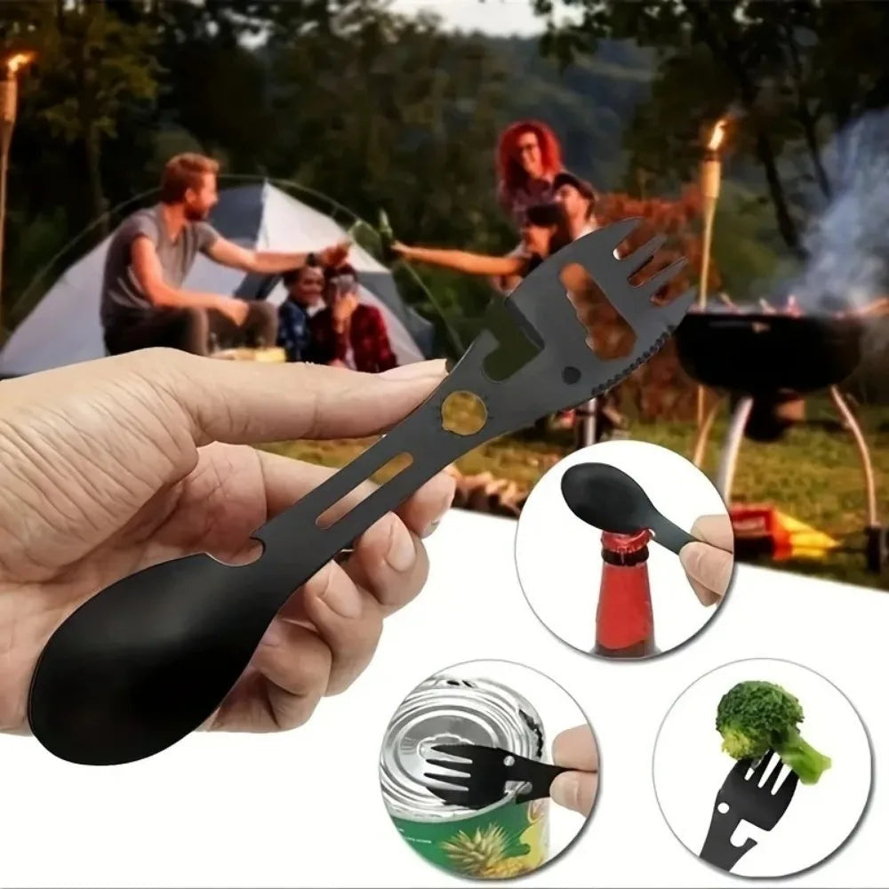 SurviFork Gear | Outdoor Cutlery & Multitool | Stainless Steel Black | Compact & Robust
