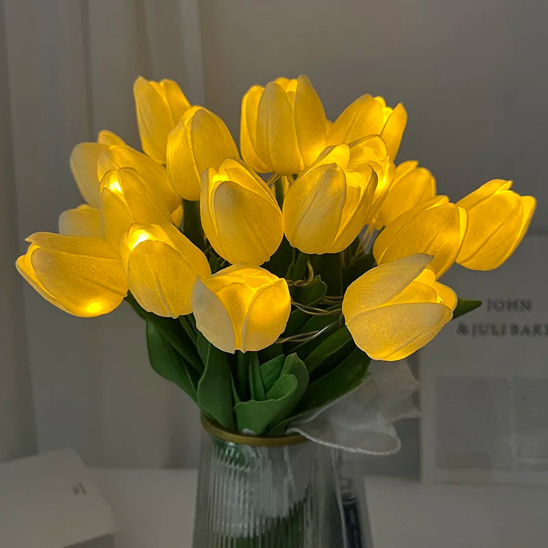 LED lamp with artificial tulip bouquet perfect for gifts or as wedding party home decorations
