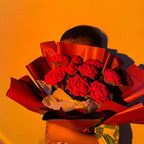 Hand-knitted rose bouquet