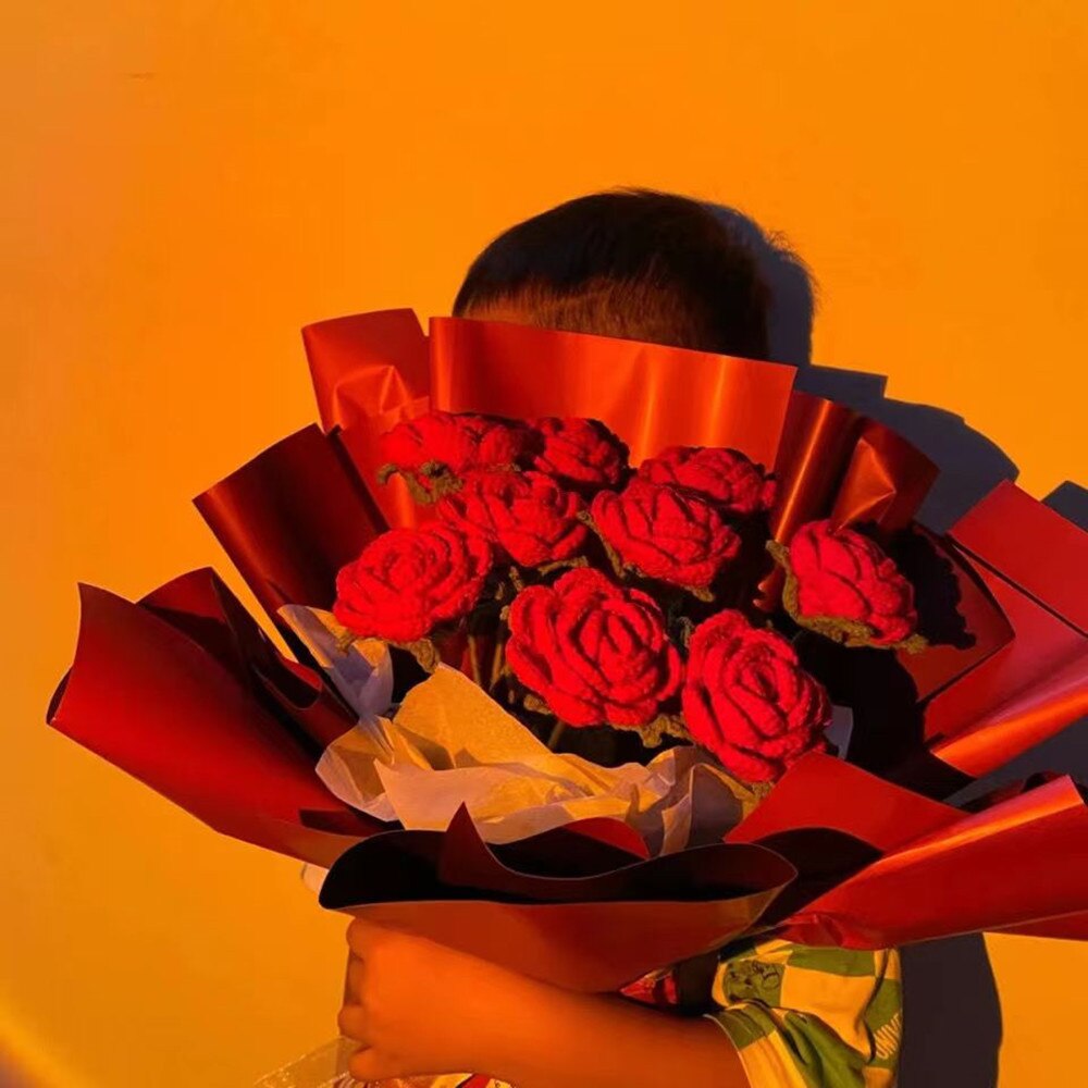 Hand-knitted rose bouquet