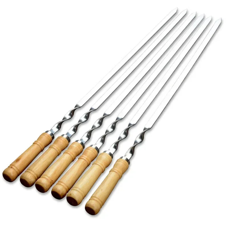 GrillMaster Pro Grill Skewers | Extra Long Stainless Steel Skewers with Wooden Handle | Set of 6