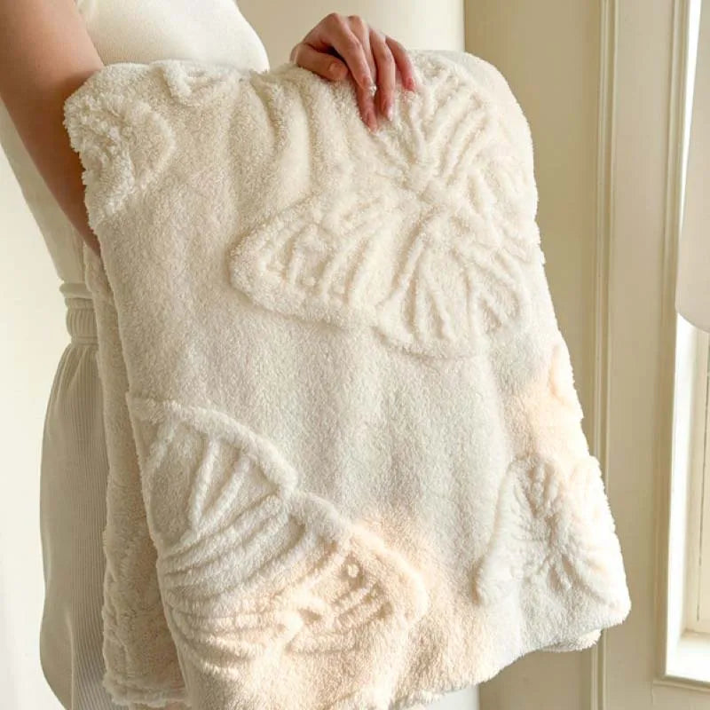 Fleurière Flannel Blanket | 3D Butterfly Design | Soft & Warming | For Bed, Sofa & Camping