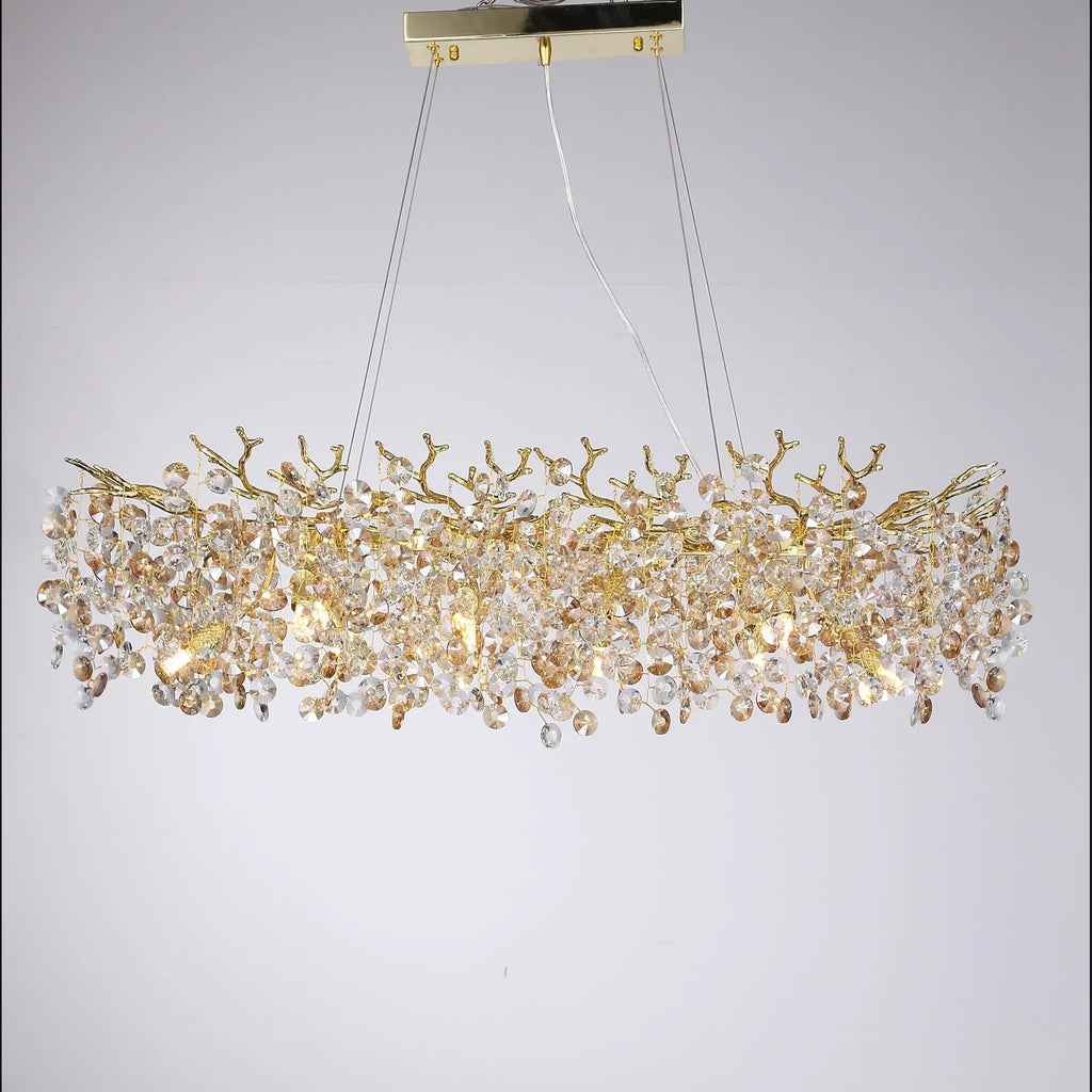 Long Crystal Pendant Chandelier | Nordic LED Island Light with Remote Control (G9)
