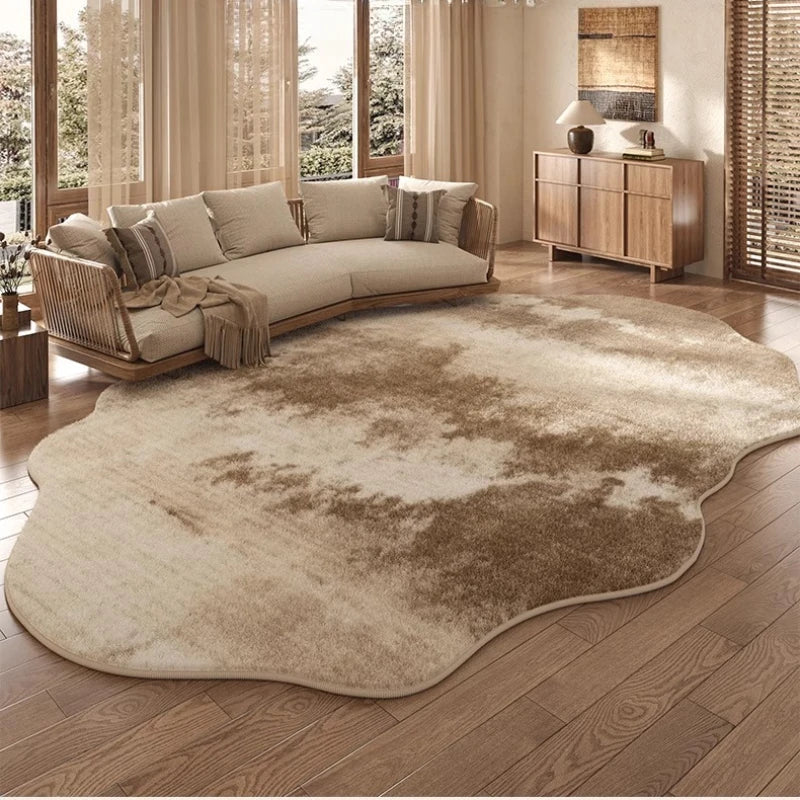 Irregular Plush Rug Light Luxury Washable for Bedroom and Living Room