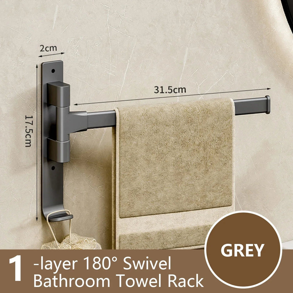 Bathroom Towel Holder Rotatable Towel Rack Space Aluminum 1/2/3/4/5-Bar Towel Holder Kitchen Shelf Kitchen Hanging Shelf Wall Mounted