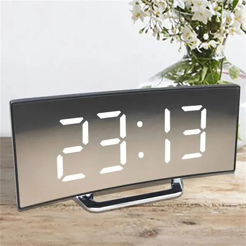 LED curved screen digital alarm clock with USB charging