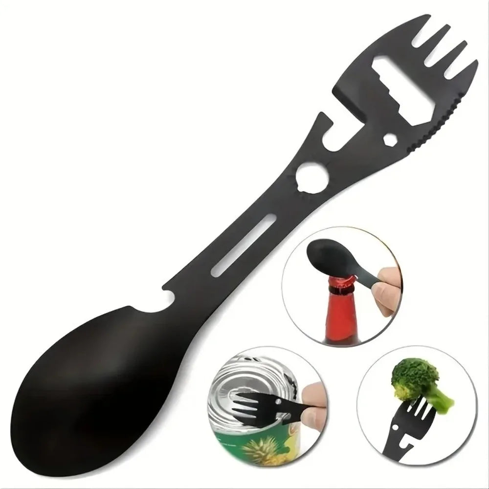 SurviFork Gear | Outdoor Cutlery & Multitool | Stainless Steel Black | Compact & Robust