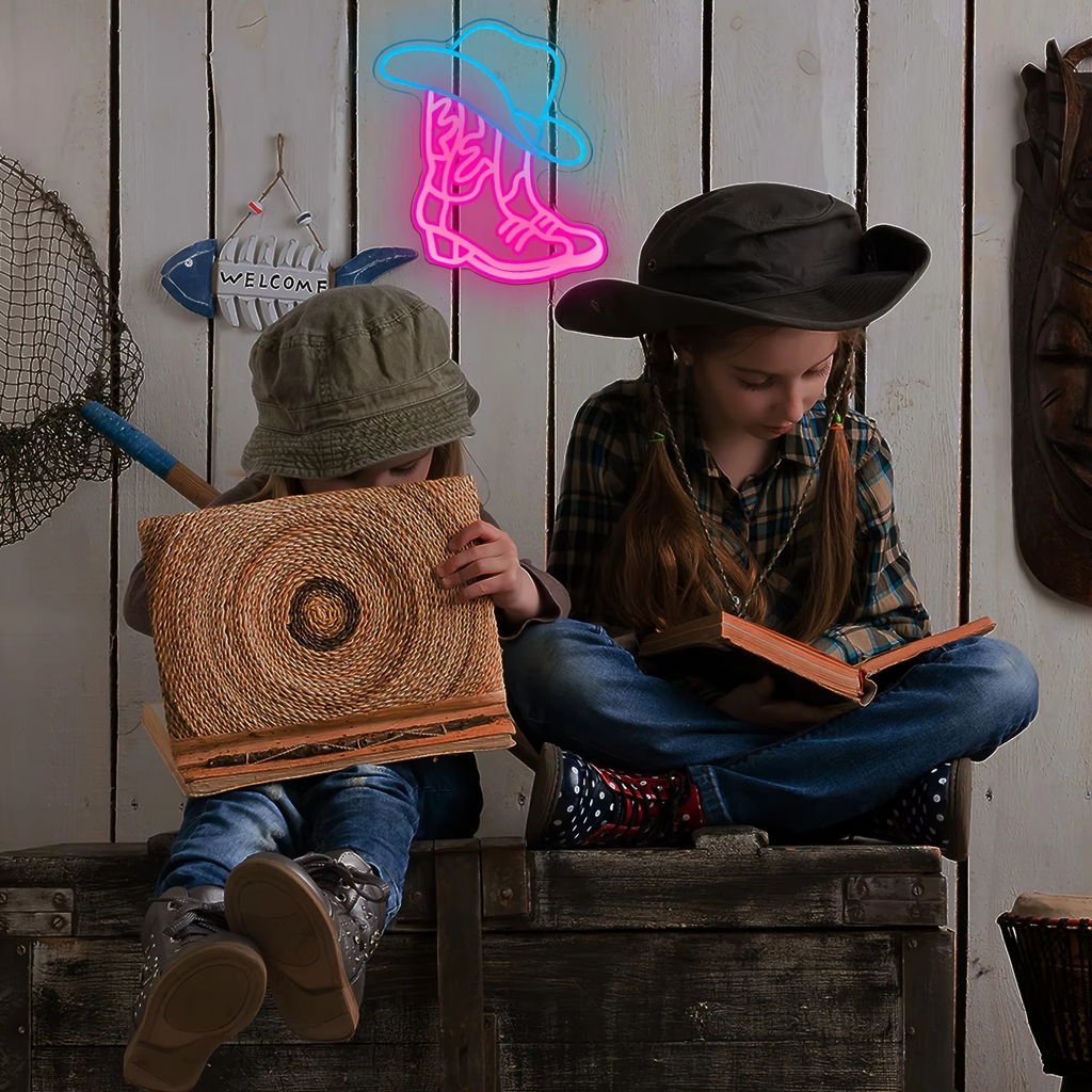 USB-Powered Cowboy Boots Neon Sign for Western Decor