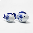 Blue and White Porcelain Floating Koi Fish Desktop Ornament