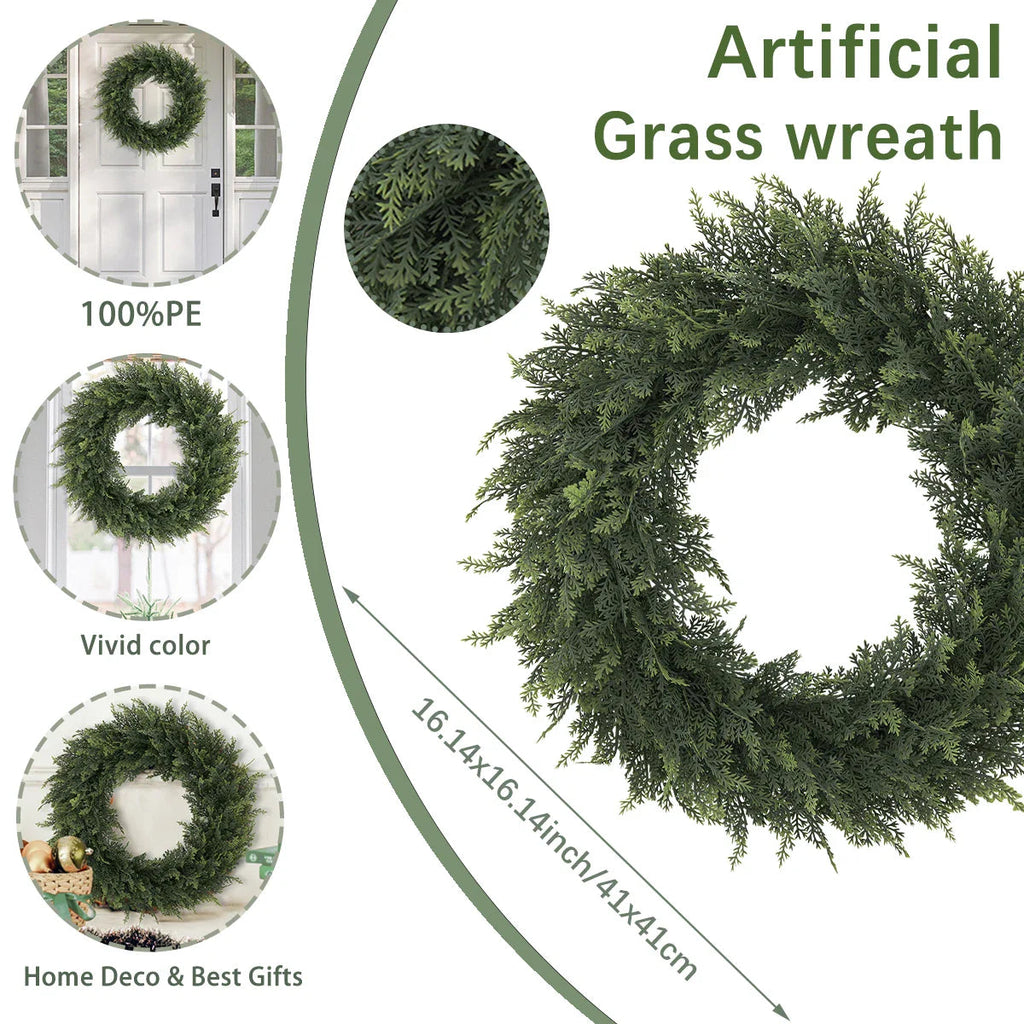 Verdania | Artificial Cedar Wreath | Evergreen | 30 cm Ø | Low Maintenance Decor for Home & Garden