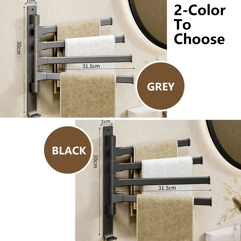Bathroom Towel Holder Rotatable Towel Rack Space Aluminum 1/2/3/4/5-Bar Towel Holder Kitchen Shelf Kitchen Hanging Shelf Wall Mounted