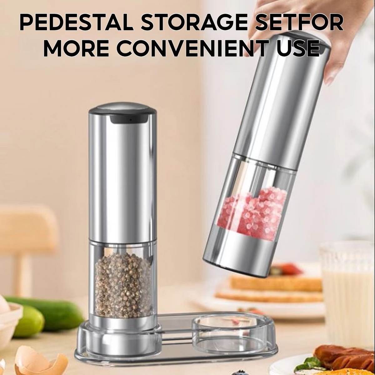 Electric Salt and Pepper Grinder Set with Adjustable Coarseness and LED Light