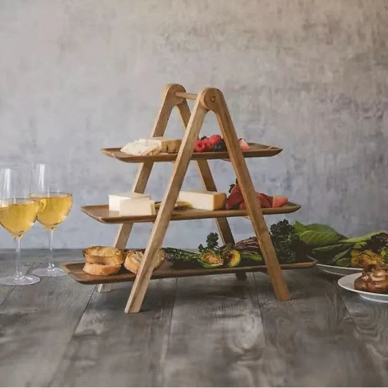 3-tier wooden step plate decor cake stand farmhouse step plate party serving dish and trays