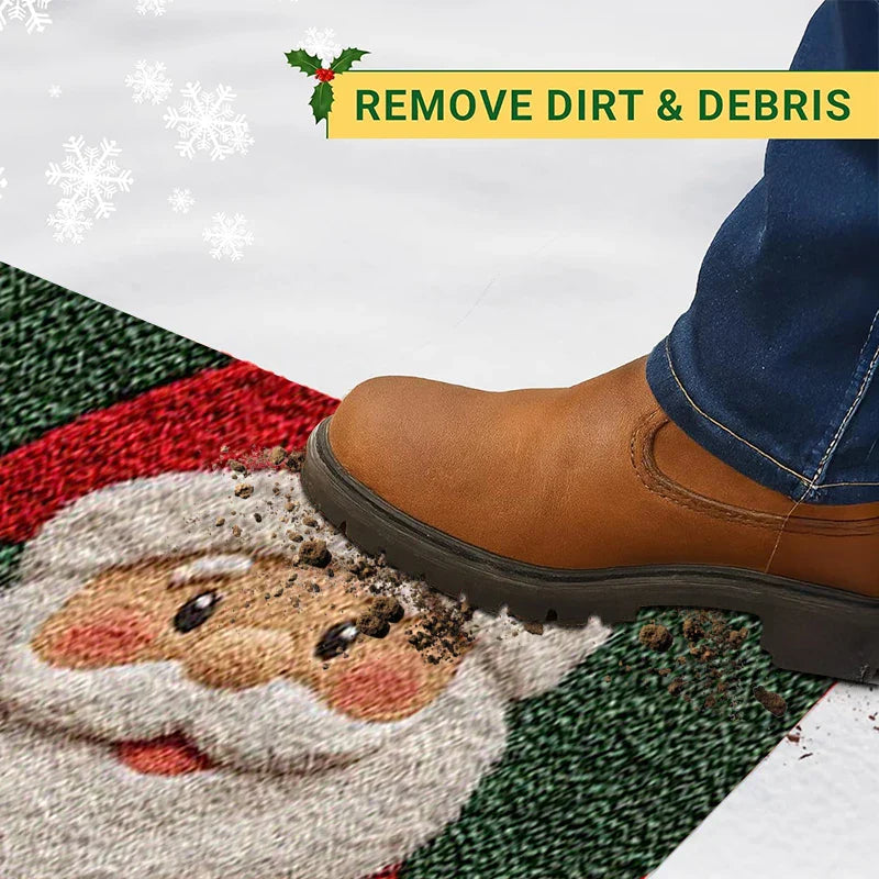 Winter love | Christmas doormat | Santa & Gingerbread man | Red | For indoor & outdoor | Non-slip & washable