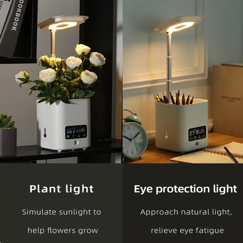 Multifunctional smart hydroponic plant pot with calendar, diffuser and desk lamp